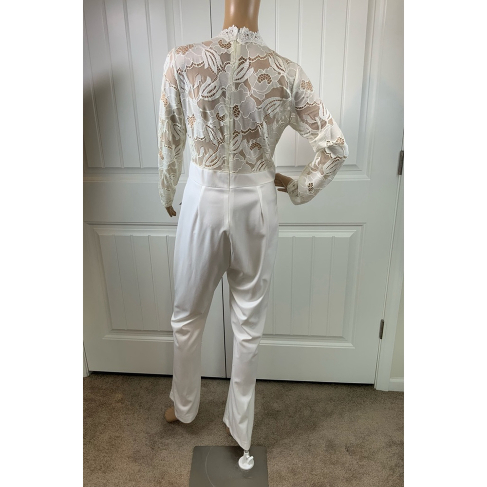 Women's Jumpsuit 2XL White Long Sleeve Lace Top V-Neck Coquette Fairy Barbiecore - Picture 7 of 16